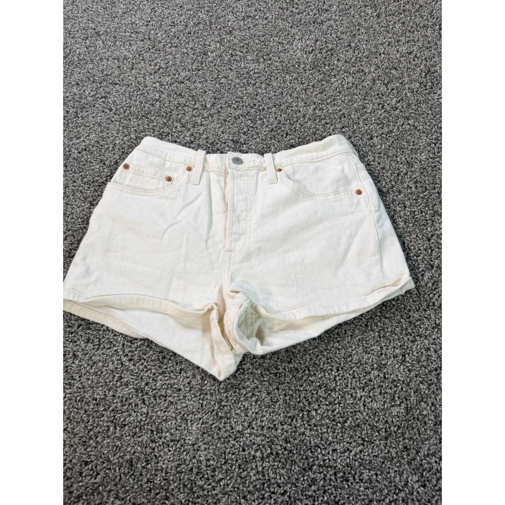 Levis 501 Original Shorts Womens 28 Beige Denim Button Fly